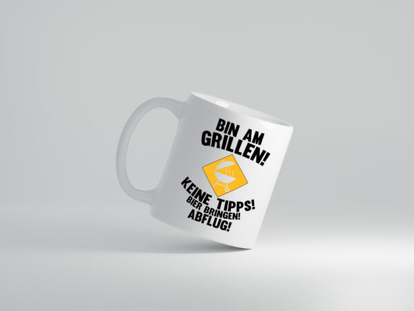 Bin am Grillen | Bier bringen und Abflug | Grillmeister - Tasse Weiss - Kaffeetasse / Geschenk / Familie