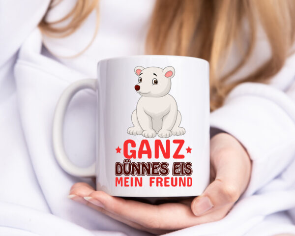 Ganz dünnes Eis | Spruch Tasse | lustiger Eisbär - Tasse Weiss - Kaffeetasse / Geschenk / Familie