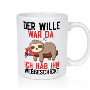 Der Wille war da | Faultier | Arbeit | Kollegen | Comic - Tasse Weiss - Kaffeetasse / Geschenk / Familie