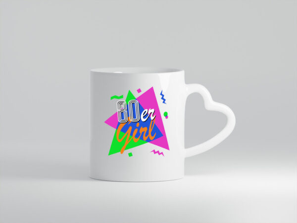 80er Girl - 80er Jahre - bunt + verrückt - retro - Herzhenkel Tasse - Kaffeetasse / Geschenk / Familie