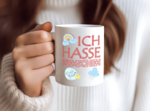 Kinderschrift - Ich hasse Menschen - Tasse Weiss - Kaffeetasse / Geschenk / Familie
