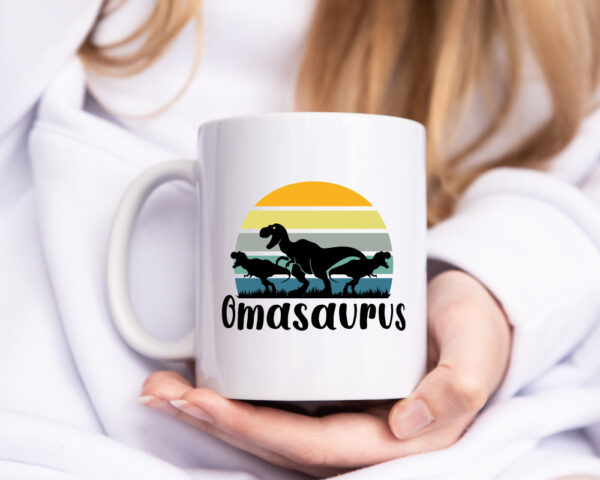 Omasaurus | Muttertag | Dinosaurier - Tasse Weiss - Kaffeetasse / Geschenk / Familie