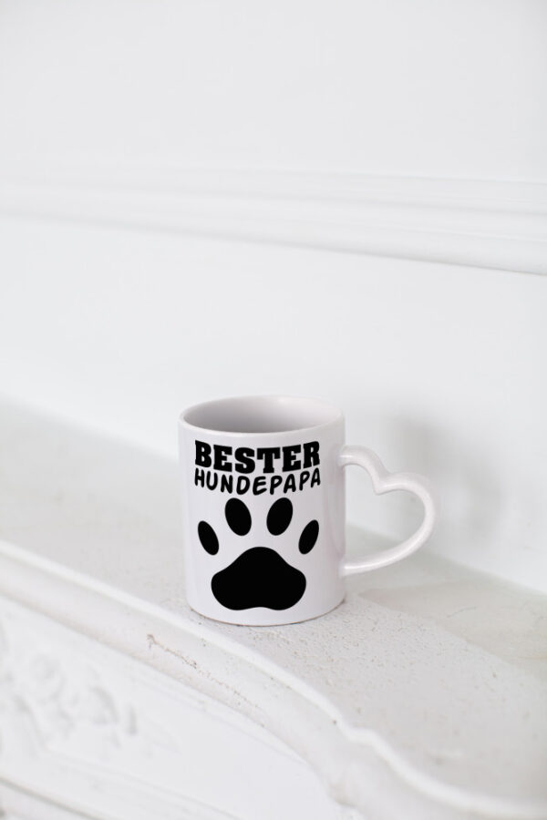 Bester Hundepapa | Hundebesitzer Tasse | Pfotenabdruck - Herzhenkel Tasse - Kaffeetasse / Geschenk / Familie