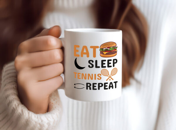Eat Sleep Tennis Repeat | Tennisspieler Tasse | Sport - Tasse Weiss - Kaffeetasse / Geschenk / Familie