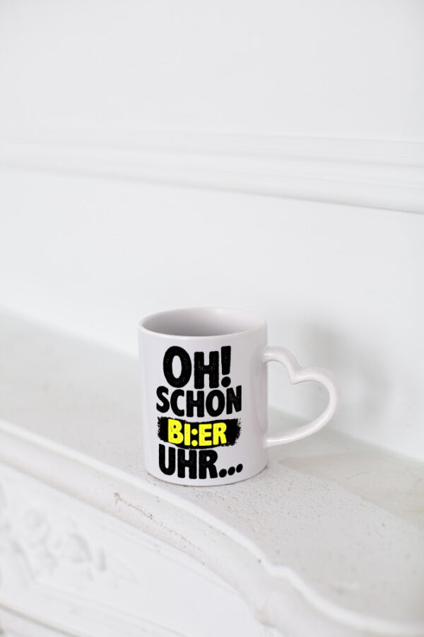 Oh! schon Bier Uhr | Männer Humor | lustiger Spruch - Herzhenkel Tasse - Kaffeetasse / Geschenk / Familie