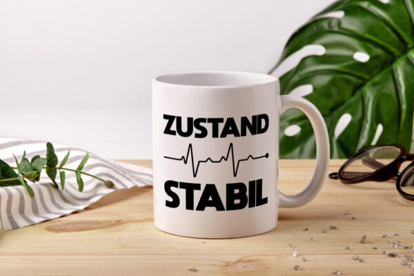 Zustand Stabil | Herzschlag | Heartbeat - Tasse Weiss - Kaffeetasse / Geschenk / Familie