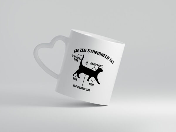 Katzen streicheln 1x1 | Katzenliebhaber | Lustige Katze - Herzhenkel Tasse - Kaffeetasse / Geschenk / Familie