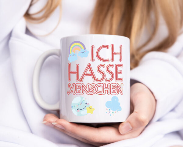 Kinderschrift - Ich hasse Menschen - Tasse Weiss - Kaffeetasse / Geschenk / Familie