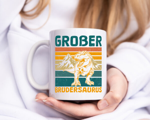 Großer Brudersaurus | Geschwester | T-Rex - Tasse Weiss - Kaffeetasse / Geschenk / Familie