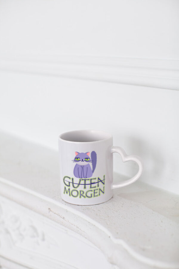Guten Morgen Katze - Herzhenkel Tasse - Kaffeetasse / Geschenk / Familie