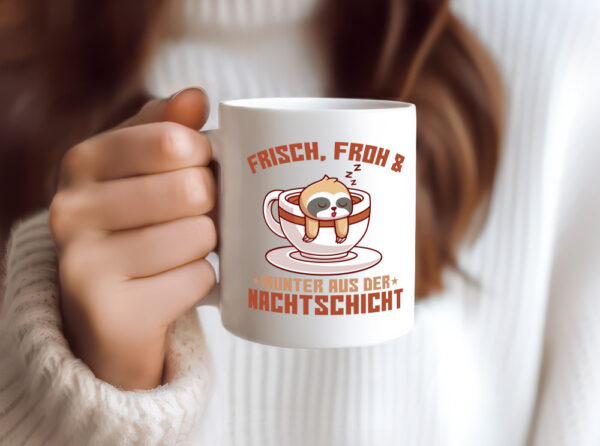 Frisch froh und Munter | Nachtschicht | Altenpfleger - Tasse Weiss - Kaffeetasse / Geschenk / Familie