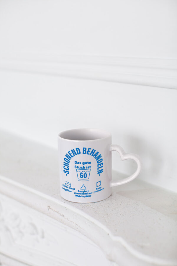 Schonend behandeln | 50 Geburtstag - Herzhenkel Tasse - Kaffeetasse / Geschenk / Familie