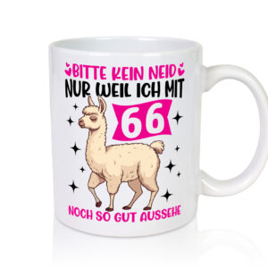 66. Geburtstag | 66 Jahre | Lama | gut aussehen - Tasse Weiss - Kaffeetasse / Geschenk / Familie