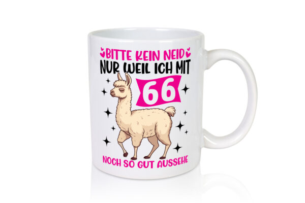 66. Geburtstag | 66 Jahre | Lama | gut aussehen - Tasse Weiss - Kaffeetasse / Geschenk / Familie