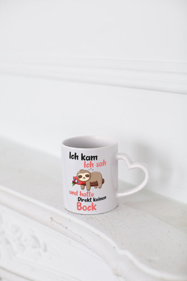 Ich kam, sah und hatte keinen Bock | Faultier - Herzhenkel Tasse - Kaffeetasse / Geschenk / Familie