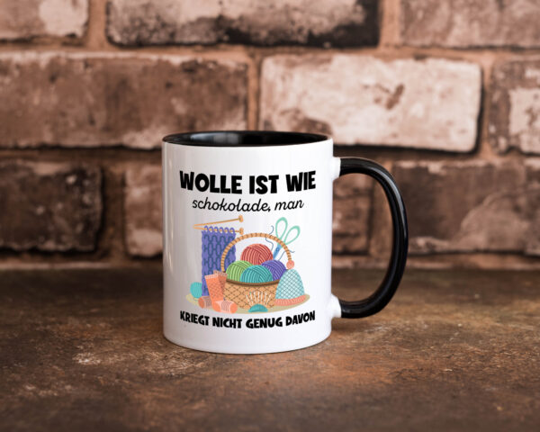 Wolle ist wie Schokolade | Häkeln | Wolle Farbige Tasse - Kaffeetasse / Geschenk / Familie