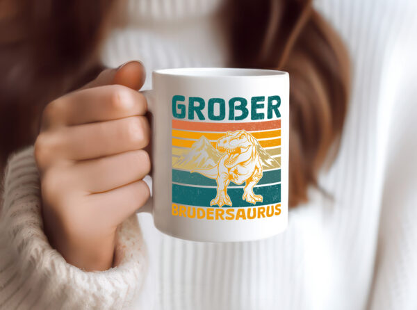 Großer Brudersaurus | Geschwester | T-Rex - Tasse Weiss - Kaffeetasse / Geschenk / Familie