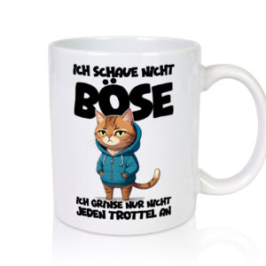 Ich schaue nicht böse | Böse Katze | Katzenliebhaber - Tasse Weiss - Kaffeetasse / Geschenk / Familie