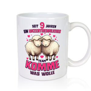 9 Jahre Verheiratet | 9 Jahre ein Team | Ehepaar - Tasse Weiss - Kaffeetasse / Geschenk / Familie