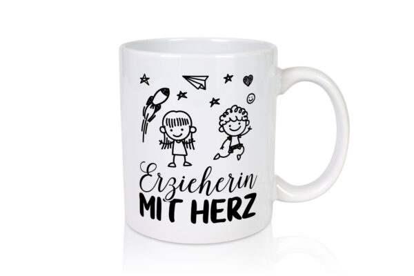 Erzieherin mit Herz - Tasse Weiss - Kaffeetasse / Geschenk / Familie