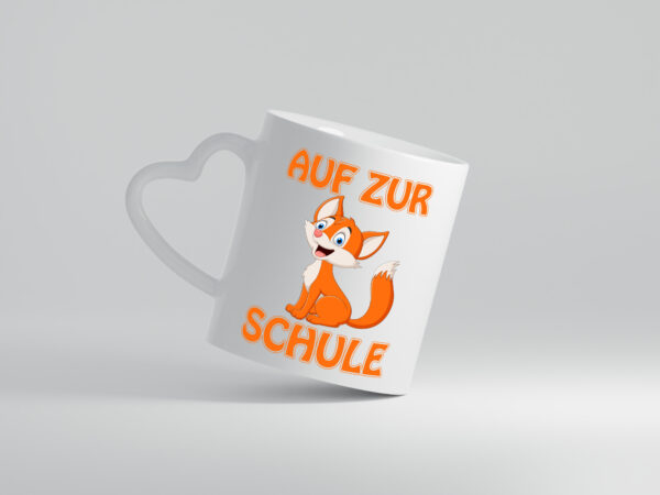 Auf zur Schule | Schulstart Tasse | Fuchs | Schulkind - Herzhenkel Tasse - Kaffeetasse / Geschenk / Familie