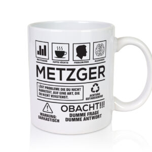 Achtung Probleme Metzger | Fleischer | Metzgerei - Tasse Weiss - Kaffeetasse / Geschenk / Familie