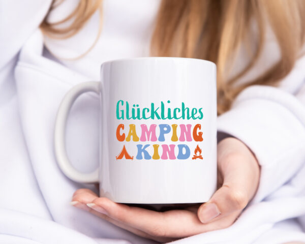 Glückliches | Camping | Kind - Tasse Weiss - Kaffeetasse / Geschenk / Familie