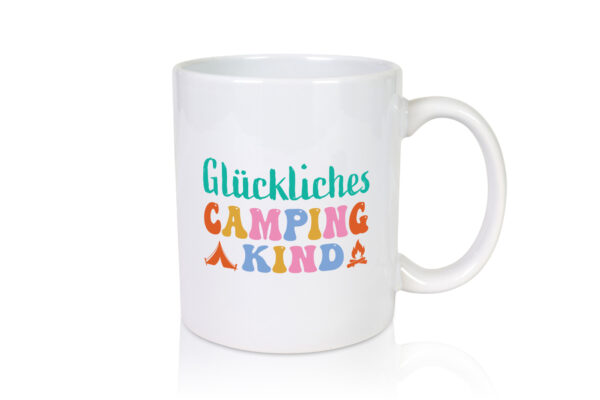 Glückliches | Camping | Kind - Tasse Weiss - Kaffeetasse / Geschenk / Familie