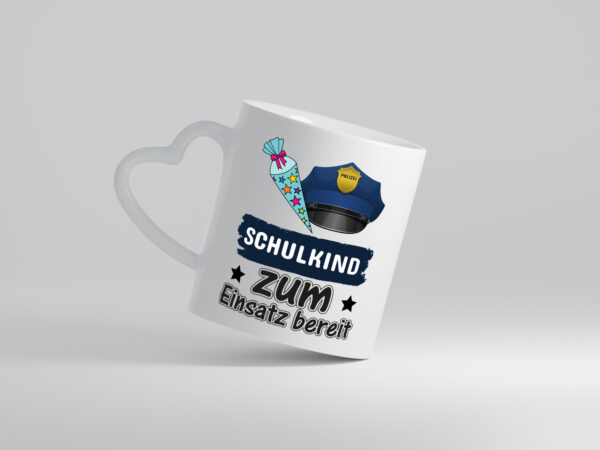 Schulkind bereit | Einschulung Tasse | Polizei | Jungs - Herzhenkel Tasse - Kaffeetasse / Geschenk / Familie
