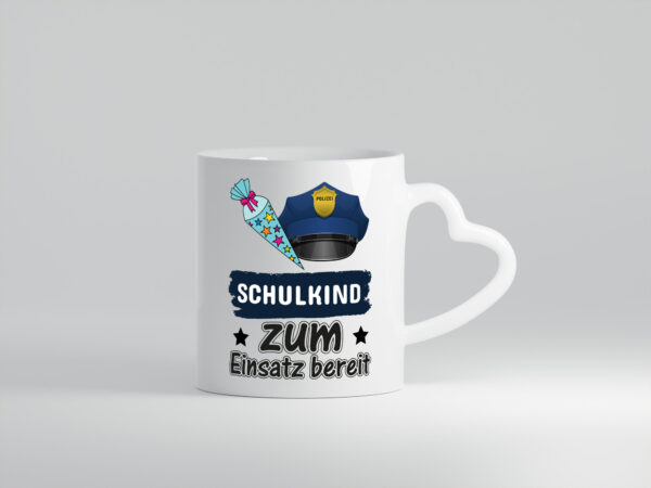 Schulkind bereit | Einschulung Tasse | Polizei | Jungs - Herzhenkel Tasse - Kaffeetasse / Geschenk / Familie