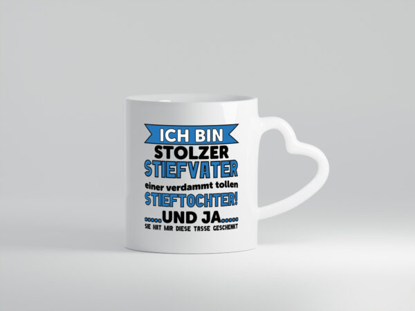 Stolzer Stiefvater | Vatertag | Spruch Stieftochter - Herzhenkel Tasse - Kaffeetasse / Geschenk / Familie