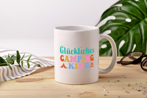 Glückliches | Camping | Kind - Tasse Weiss - Kaffeetasse / Geschenk / Familie