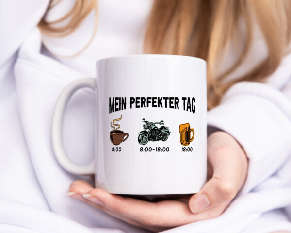 Perfekter Tag | Kaffee | Motorrad | Bier - Tasse Weiss - Kaffeetasse / Geschenk / Familie