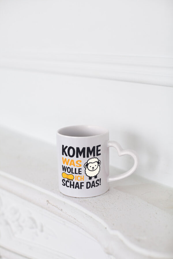 Komme was wolle, ich schaf das | Schaf | Wolle - Herzhenkel Tasse - Kaffeetasse / Geschenk / Familie