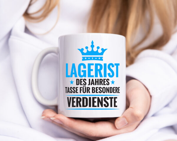 Besonderer Verdienst: Lagerist | Lageristen | Lager Arbeiter - Tasse Weiss - Kaffeetasse / Geschenk / Familie