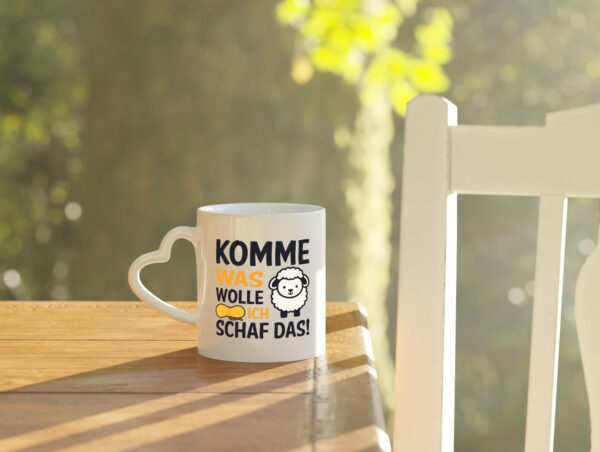 Komme was wolle, ich schaf das | Schaf | Wolle - Herzhenkel Tasse - Kaffeetasse / Geschenk / Familie