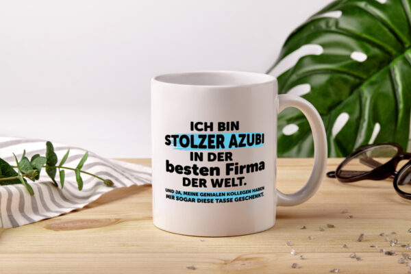 Stolzer Azubi | Ausbildungsbetrieb | Auszubildender - Tasse Weiss - Kaffeetasse / Geschenk / Familie