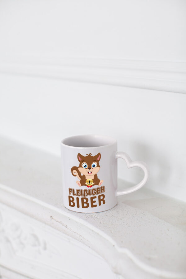 Fleißiger Biber | Motiv Tasse | Kinder Geburtstag - Herzhenkel Tasse - Kaffeetasse / Geschenk / Familie