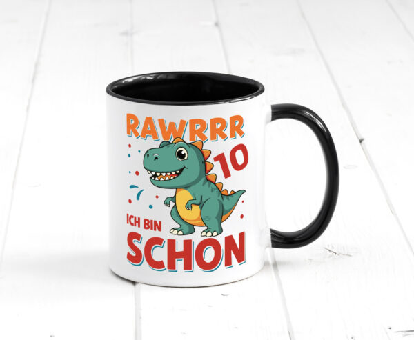 10. Geburtstag | 10 Jahre | Raw Raw ich bin schon 10 | T-Rex Farbige Tasse - Kaffeetasse / Geschenk / Familie