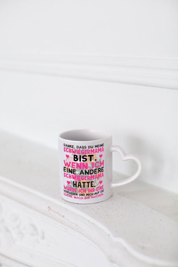 Danke Schwiegermama | Schwiegermutter Tasse | Spruch - Herzhenkel Tasse - Kaffeetasse / Geschenk / Familie