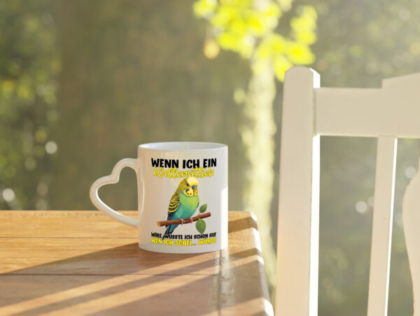 Wellensittich | Vogelbesitzer - Herzhenkel Tasse - Kaffeetasse / Geschenk / Familie