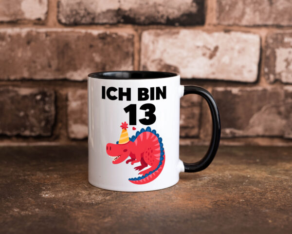 13. Geburtstag | Dino | Dinosaurier | 13 Jahre Farbige Tasse - Kaffeetasse / Geschenk / Familie