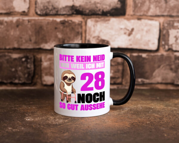 28. Geburtstag | Bitte kein neid | Faultier | 28 Jahre Farbige Tasse - Kaffeetasse / Geschenk / Familie