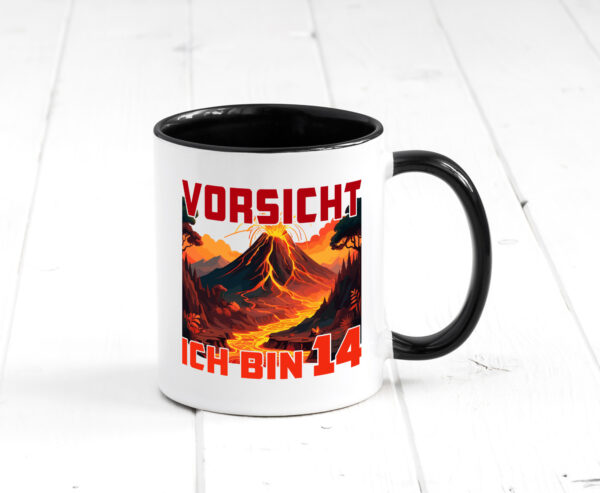 14. Geburtstag | 14 Jahre | Vulkanausbruch | Vulkan Farbige Tasse - Kaffeetasse / Geschenk / Familie