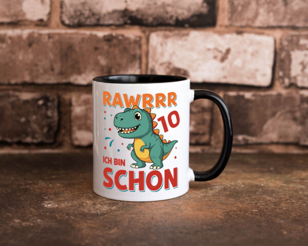 10. Geburtstag | 10 Jahre | Raw Raw ich bin schon 10 | T-Rex Farbige Tasse - Kaffeetasse / Geschenk / Familie