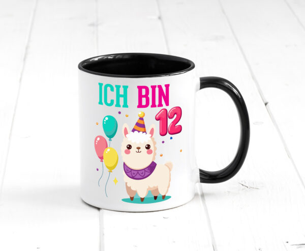 12. Geburtstag | 12 Jahre | Lama | Alpaka Farbige Tasse - Kaffeetasse / Geschenk / Familie