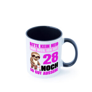 28. Geburtstag | Bitte kein neid | Faultier | 28 Jahre Farbige Tasse - Kaffeetasse / Geschenk / Familie