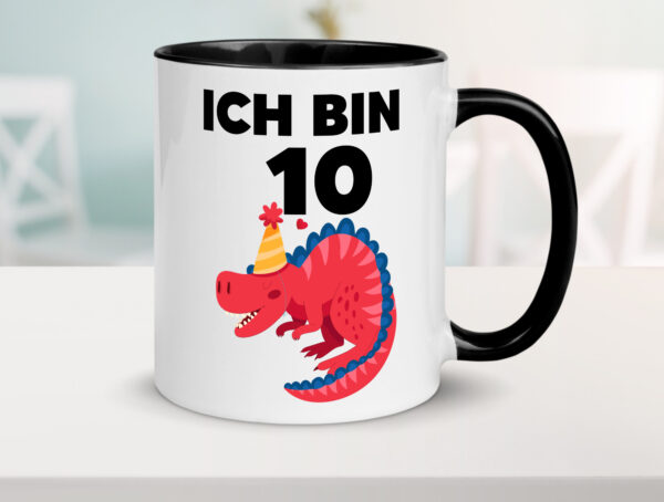 10. Geburtstag | Dino | Dinosaurier | 10 Jahre Farbige Tasse - Kaffeetasse / Geschenk / Familie