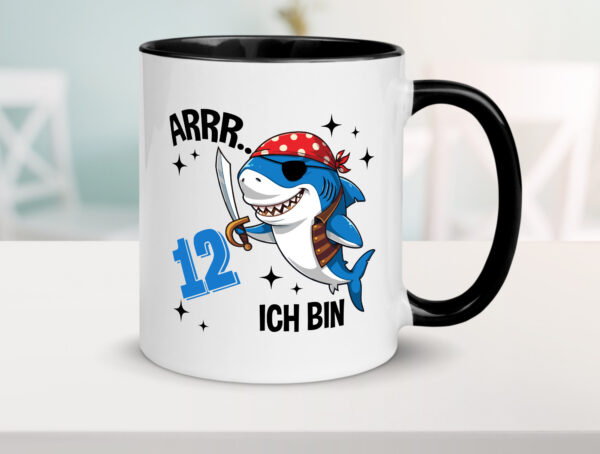 12. Geburtstag | 12 Jahre Arr Pirat | Hai | Piraten Farbige Tasse - Kaffeetasse / Geschenk / Familie