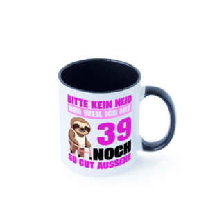 39. Geburtstag | Bitte kein neid | Faultier | 39 Jahre Farbige Tasse - Kaffeetasse / Geschenk / Familie